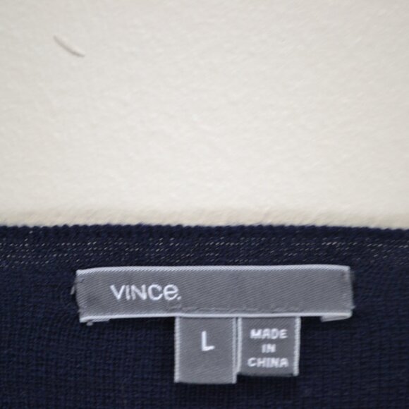 Vince Women L Wool V Neck 2 Side Pocket Pullover Navy Blue Stretch Sweater Dress - Picture 11 of 11